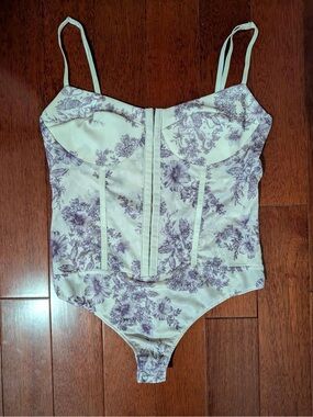 Free People Floral Bustier One-Piece in Ivory Purple
